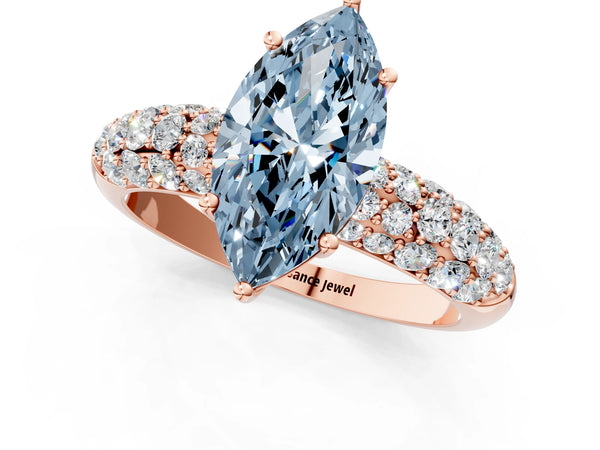 Rose gold Fancy Blue Marquise  Diamond Pavé Band Solitaire Ring with Four-Prong Setting