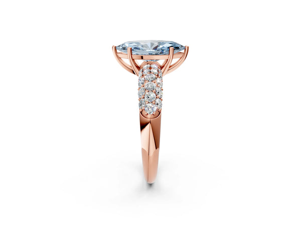 Rose gold Fancy Blue Marquise  Diamond Pavé Band Solitaire Ring with Four-Prong Setting