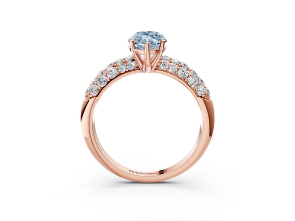 Rose gold Fancy Blue Marquise  Diamond Pavé Band Solitaire Ring with Four-Prong Setting