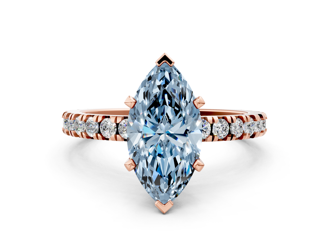 Rose gold Fancy Blue Marquise  Diamond Pavé Band Solitaire with Four-Prong Setting_201