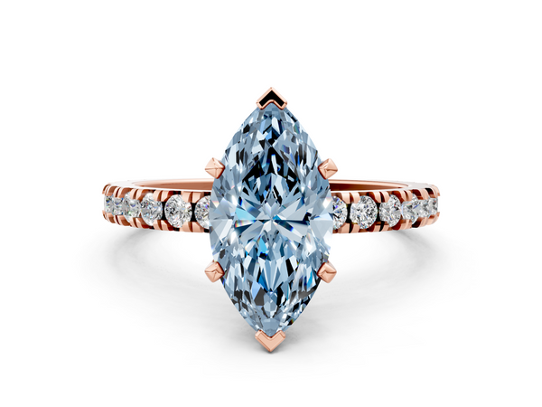 Rose gold Fancy Blue Marquise  Diamond Pavé Band Solitaire with Four-Prong Setting
