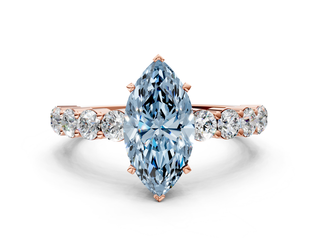 Rose gold Fancy Blue Marquise  Diamond Pavé Band Solitaire with Four-Prong Setting_3