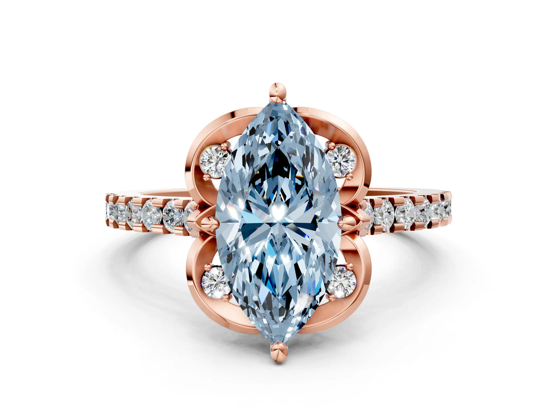 Rose gold Fancy Blue Marquise  Diamond Pave Band with Floral Prong Setting_27