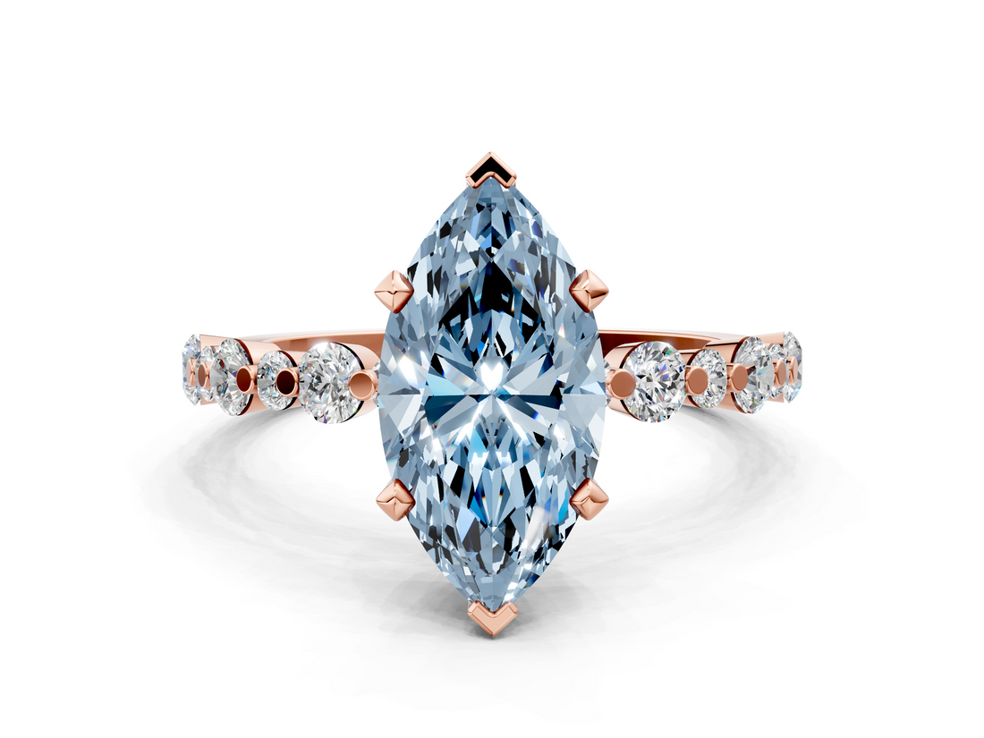 Rose gold Fancy Blue Marquise  Diamond Prong Set Engagement Ring with Pave Band_260