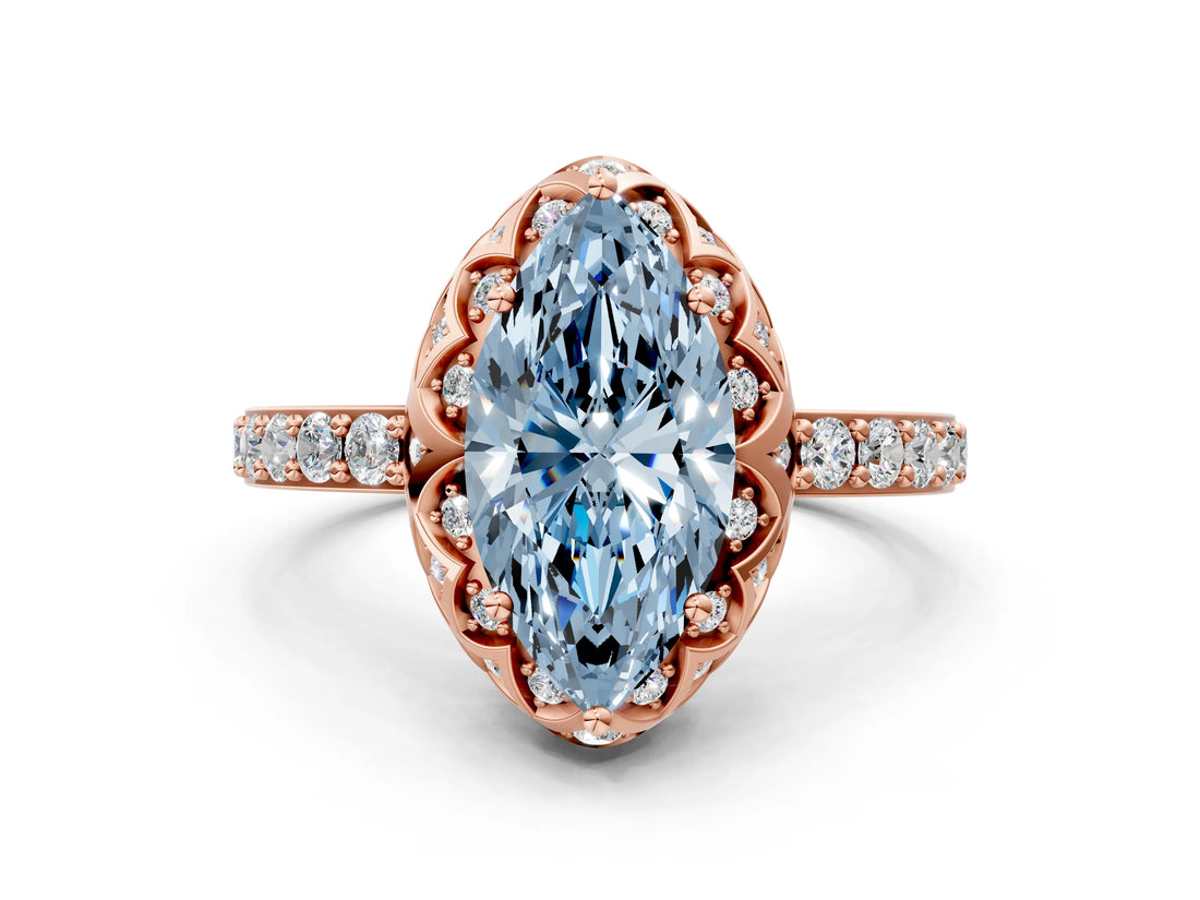 Rose gold Fancy Blue Marquise  Diamond Solitaire Ring with Shared Prong Pavé Band_52