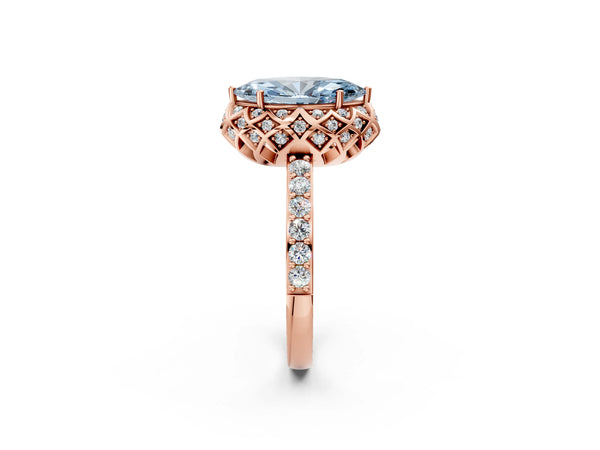 Rose gold Fancy Blue Marquise  Diamond Solitaire Ring with Shared Prong Pavé Band