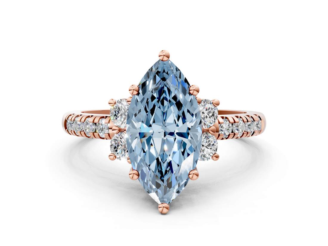 Rose gold Fancy Blue Marquise  Diamond Three-Stone Pave Band with Four-Prong Setting_20