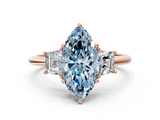 Rose gold Fancy Blue Marquise  Diamond Three-Stone Ring with Trapezoid Side Stones and Prong Setting_17
