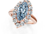 Rose gold Fancy Blue Marquise  Halo Cluster Diamond Engagement Ring with Prong Setting and Polished Band_94