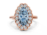 Rose gold Fancy Blue Marquise  Halo Cluster Diamond Engagement Ring with Solitaire Band and Prong Setting_49