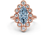 Rose gold Fancy Blue Marquise  Halo Diamond Cluster Engagement Ring with Milgrain Bezel Setting and Solitaire Band_45