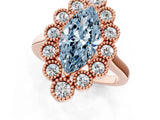 Rose gold Fancy Blue Marquise  Halo Diamond Cluster Engagement Ring with Milgrain Bezel Setting and Solitaire Band_46