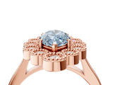 Rose gold Fancy Blue Marquise  Halo Diamond Cluster Engagement Ring with Milgrain Bezel Setting and Solitaire Band_49