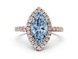 Rose gold Fancy Blue Marquise  Halo Diamond Engagement Ring with Pavé Band and Four-Prong Setting_159