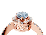 Rose gold Fancy Blue Marquise  Halo Diamond Engagement Ring with Pavé Band and Four-Prong Setting_163