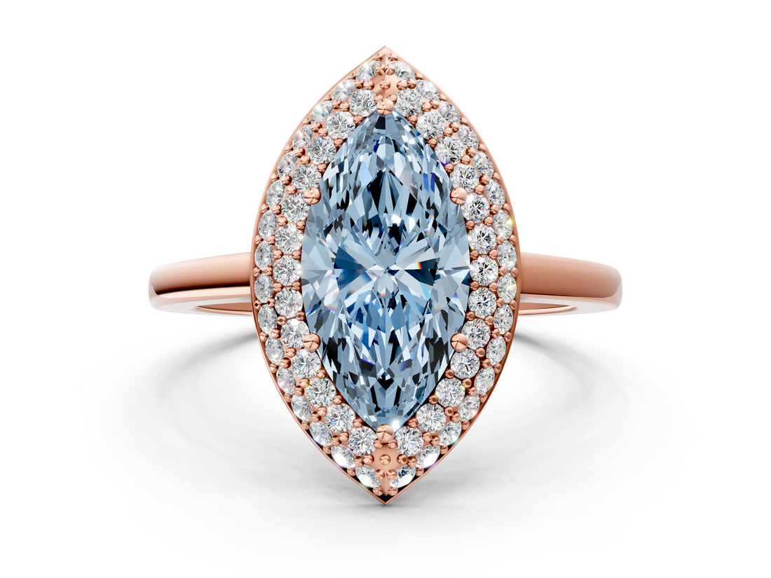 Rose gold Fancy Blue Marquise  Halo Diamond Engagement Ring with Solitaire Band and Four-Prong Setting_19