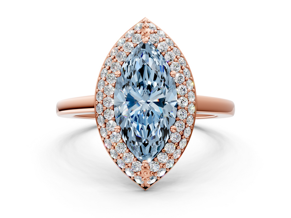 Rose gold Fancy Blue Marquise  Halo Diamond Engagement Ring with Solitaire Band and Four-Prong Setting