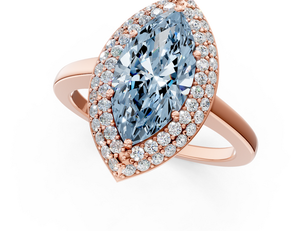 Rose gold Fancy Blue Marquise  Halo Diamond Engagement Ring with Solitaire Band and Four-Prong Setting