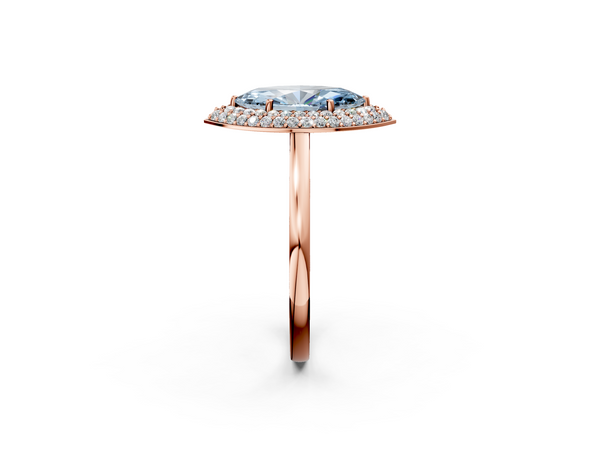 Rose gold Fancy Blue Marquise  Halo Diamond Engagement Ring with Solitaire Band and Four-Prong Setting