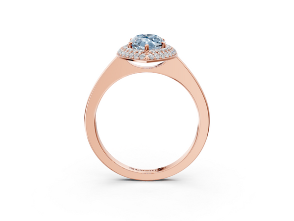Rose gold Fancy Blue Marquise  Halo Diamond Engagement Ring with Solitaire Band and Four-Prong Setting