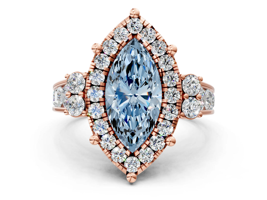 Rose gold Fancy Blue Marquise  Halo Diamond Engagement Ring with Split Shank and Four-Prong Setting_43