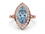 Rose gold Fancy Blue Marquise  Halo Diamond Engagement Ring with Twisted Band and Four-Prong Setting 1
