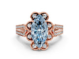 Rose gold Fancy Blue Marquise  Halo Diamond Floral Split Shank Engagement Ring 1