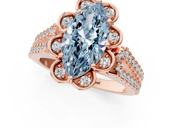 Rose gold Fancy Blue Marquise  Halo Diamond Floral Split Shank Engagement Ring