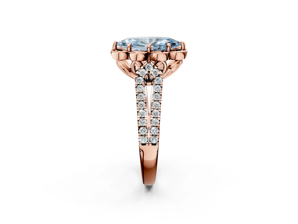 Rose gold Fancy Blue Marquise  Halo Diamond Floral Split Shank Engagement Ring