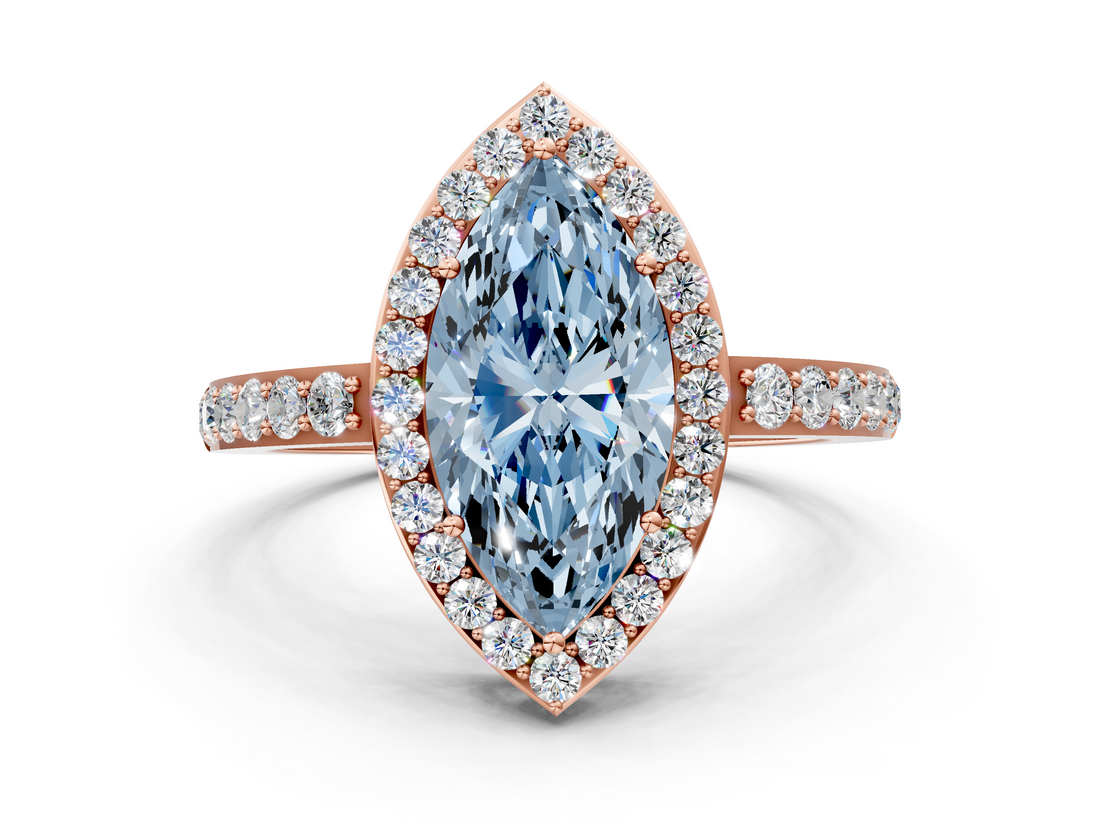Rose gold Fancy Blue Marquise  Halo Diamond Pavé Band Ring with Prong Setting_19