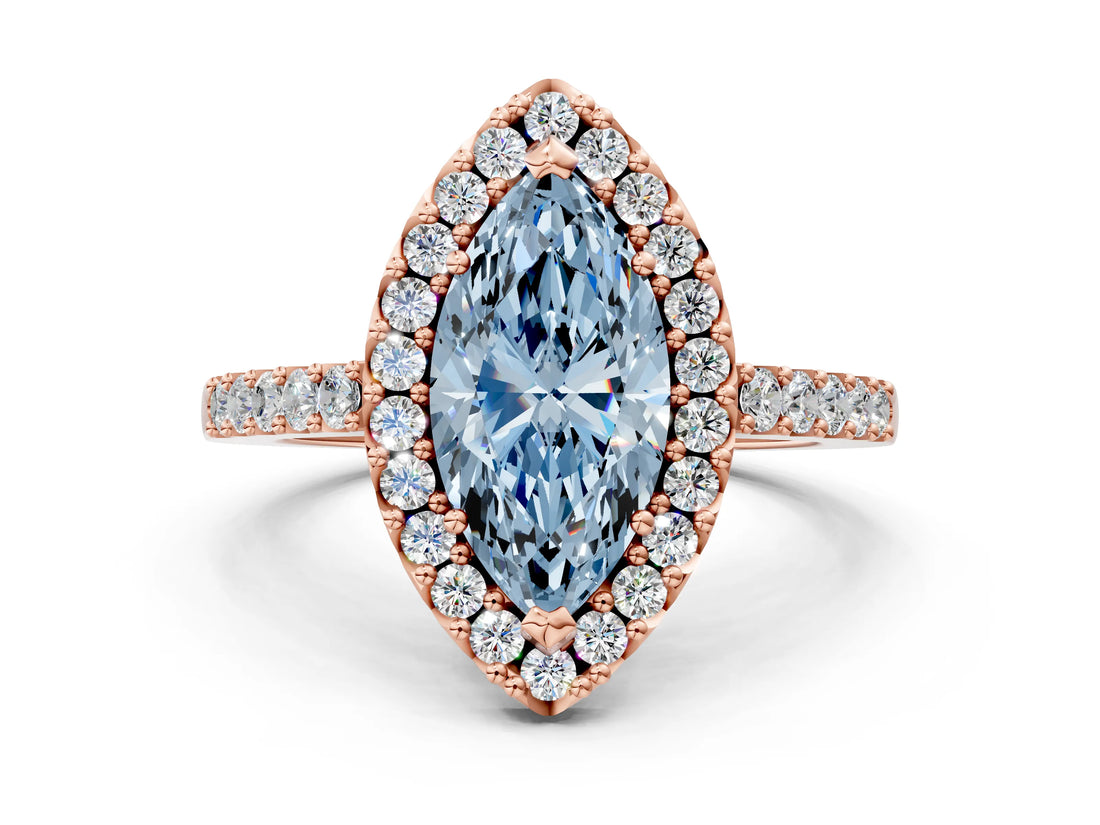 Rose gold Fancy Blue Marquise  Halo Diamond Pavé Solitaire Ring_39