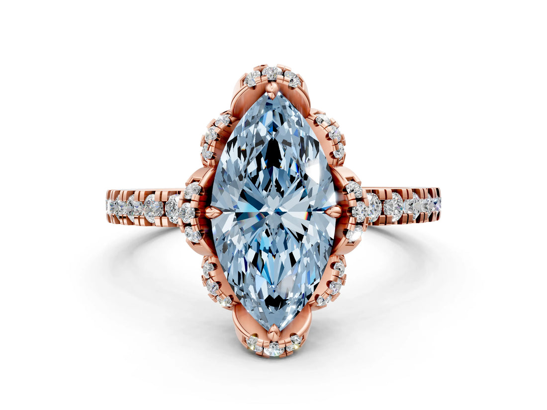 Rose gold Fancy Blue Marquise  Halo Diamond Pave Band Ring with Four-Prong Setting_15
