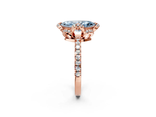 Rose gold Fancy Blue Marquise  Halo Diamond Pave Band Ring with Four-Prong Setting