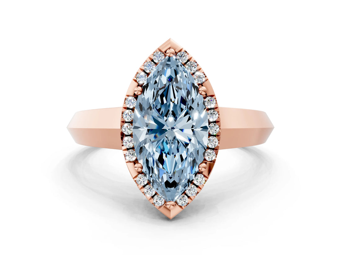 Rose gold Fancy Blue Marquise  Halo Diamond Ring with Cathedral Band and Four-Prong Setting_49