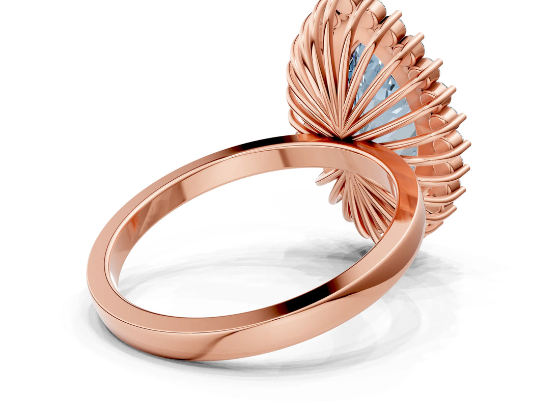 Rose gold Fancy Blue Marquise  Halo Diamond Ring with Milgrain Edge and Round Prong Setting_68