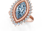 Rose gold Fancy Blue Marquise  Halo Diamond Ring with Milgrain Edge and Round Prong Setting_69