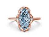Rose gold Fancy Blue Marquise  Halo Diamond Ring with Round Cluster Setting, Solitaire Band, and Four-Prong Setting_49