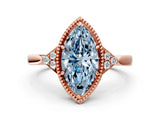Rose gold Fancy Blue Marquise  Halo Diamond Ring with Tapered Band and Four-Prong Setting_3