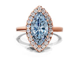 Rose gold Fancy Blue Marquise  Halo Diamond Solitaire with Pavé Band and Four-Prong Setting_92