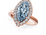 Rose gold Fancy Blue Marquise  Halo Diamond Solitaire with Pavé Band and Four-Prong Setting_93