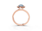 Rose gold Fancy Blue Marquise  Halo Diamond Solitaire with Pavé Band and Four-Prong Setting_95