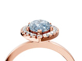 Rose gold Fancy Blue Marquise  Halo Diamond Solitaire with Pavé Band and Four-Prong Setting_96