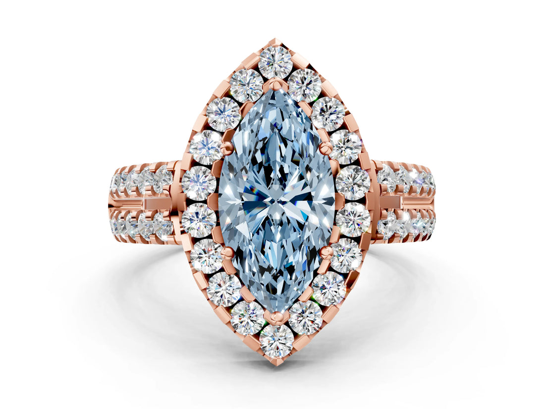 Rose gold Fancy Blue Marquise  Halo Diamond Split Shank Engagement Ring with Prong Setting_51