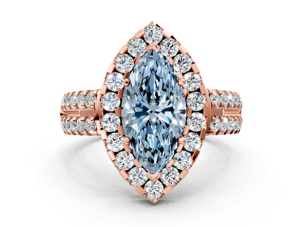 Rose gold Fancy Blue Marquise  Halo Diamond Split Shank Engagement Ring with Prong Setting