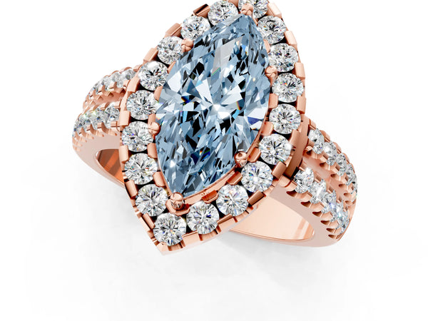 Rose gold Fancy Blue Marquise  Halo Diamond Split Shank Engagement Ring with Prong Setting