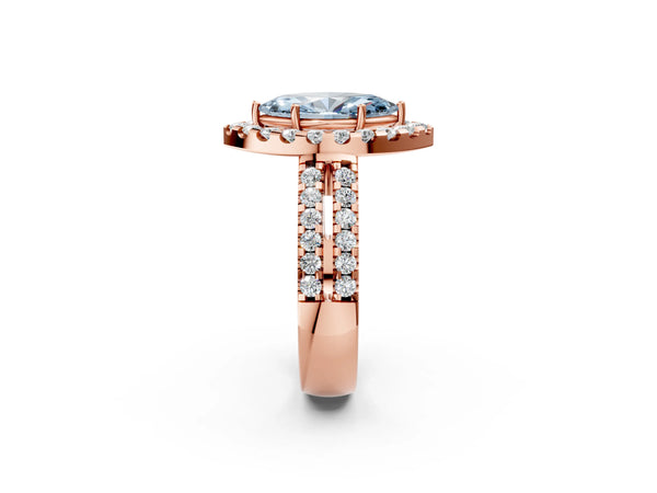 Rose gold Fancy Blue Marquise  Halo Diamond Split Shank Engagement Ring with Prong Setting