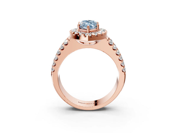 Rose gold Fancy Blue Marquise  Halo Diamond Split Shank Engagement Ring with Prong Setting