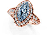Rose gold Fancy Blue Marquise  Halo Diamond Split Shank Ring with Milgrain Detail_51