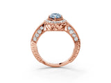 Rose gold Fancy Blue Marquise  Halo Diamond Split Shank Ring with Milgrain Detail_53