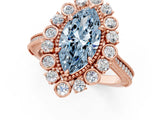Rose gold Fancy Blue Marquise  Halo Milgrain Pave Diamond Ring with Four-Prong Setting 1